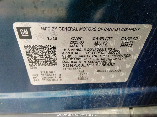 Chevrolet EQUINOX LT 2020 2GNAXJEV5L6156452 Image 9