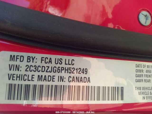 2C3CDZJG6PH521249 Dodge Challenger Gt