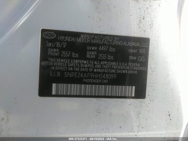 Hyundai Sonata 2.4l 2017 5NPE24AF9HH548099 Image 9