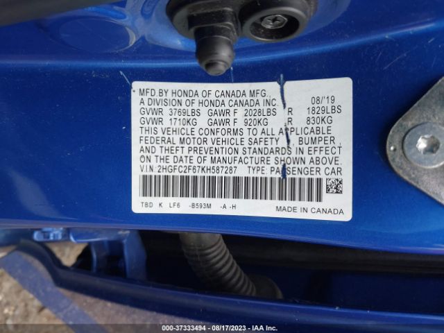 2HGFC2F67KH587287 Honda Civic Sedan Lx