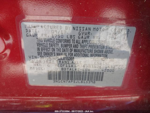 3N1CN7AP5JL815398 Nissan Versa Sedan S Plus