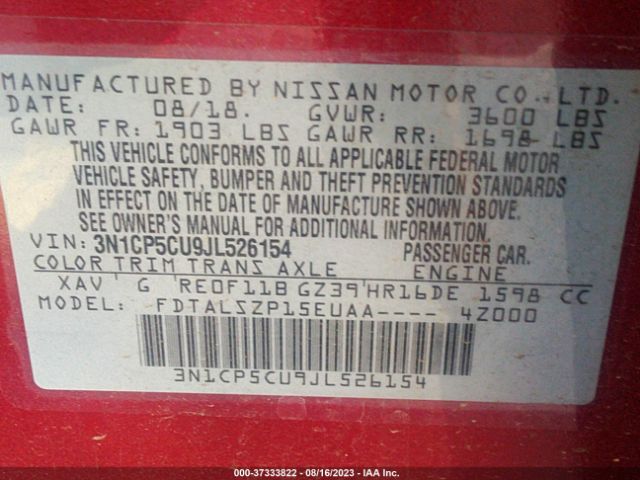 3N1CP5CU9JL526154 Nissan KICKS SV