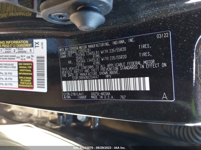 Toyota Highlander Platinum 2022 5TDFZRBH0NS204647 Image 9