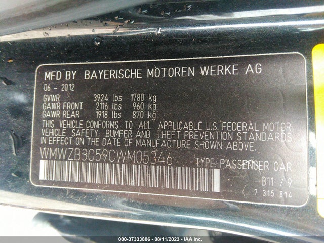 2012 MINI COOPER COUNTRYMAN VIN: WMWZB3C59CWM05346