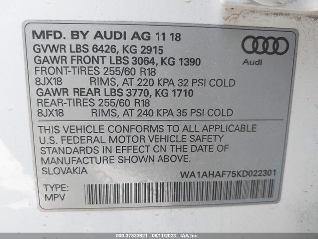 WA1AHAF75KD022301 Audi Q7 Premium/se Premium