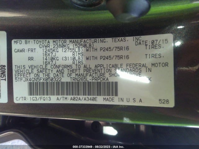 Toyota Tacoma Prerunner 2015 5TFJX4GN5FX050322 Image 16