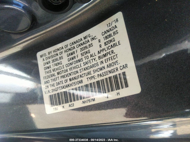 Honda CIVIC SI COUPE 2019 2HGFC3A54KH751048 Image 9
