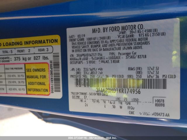 3FA6P0HD1KR174956 Ford FUSION SE