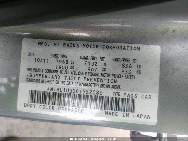 2012 MAZDA MAZDA3 I SPORT VIN: JM1BL1UG5C1552086