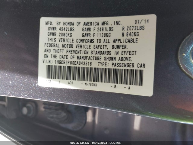 Honda Accord Sedan Ex-l 2014 1HGCR3F80EA043516 Image 9