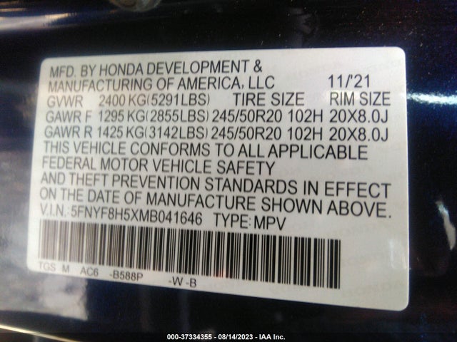 Honda Passport Ex-l 2021 5FNYF8H5XMB041646 Image 15