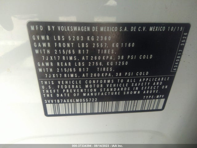 3VV1B7AX6LM055722 Volkswagen TIGUAN S