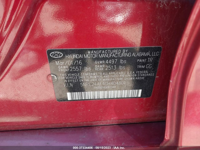 Hyundai Sonata 2.4l Se 2016 5NPE24AF4GH404801 Image 10