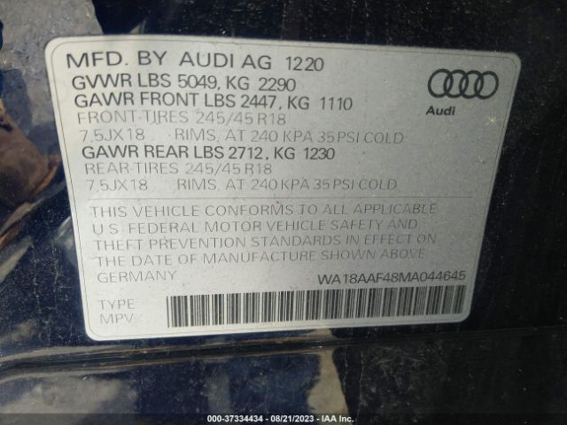 2021 AUDI A4 ALLROAD WA18AAF48MA044645 Photo 8
