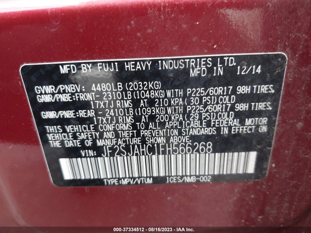 JF2SJAHC1FH566268 Subaru Forester 2.5i Limited