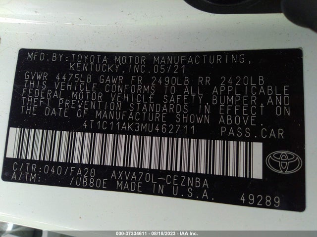 Toyota CAMRY LE 2021 4T1C11AK3MU462711 Image 16