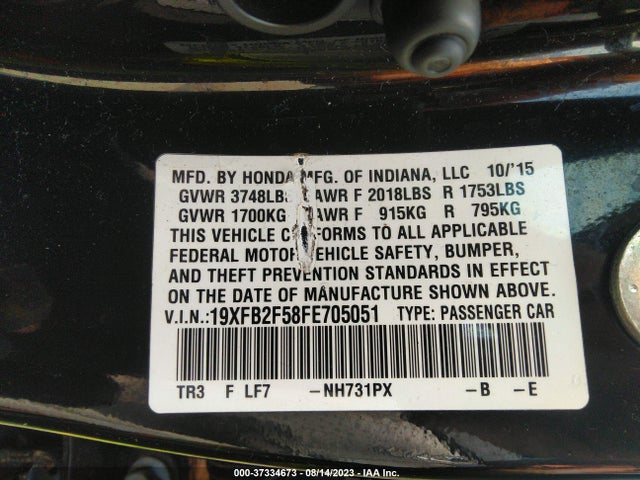 Honda Civic Sedan Lx 2015 19XFB2F58FE705051 Image 9