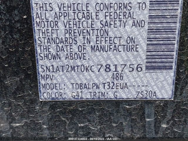 5N1AT2MT0KC781756 Nissan ROGUE S