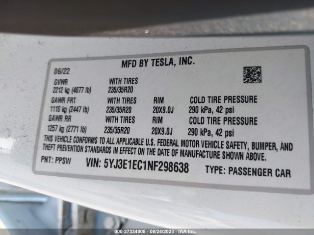 Tesla Model 3 Performance 2022 5YJ3E1EC1NF298638 Image 16