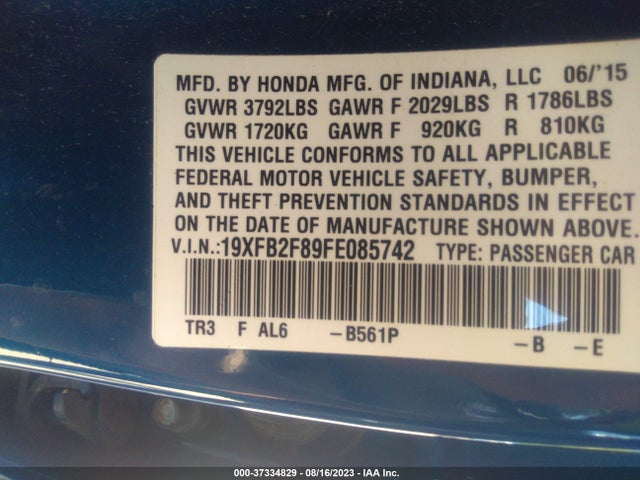 Honda Civic Sedan Ex 2015 19XFB2F89FE085742 Image 9