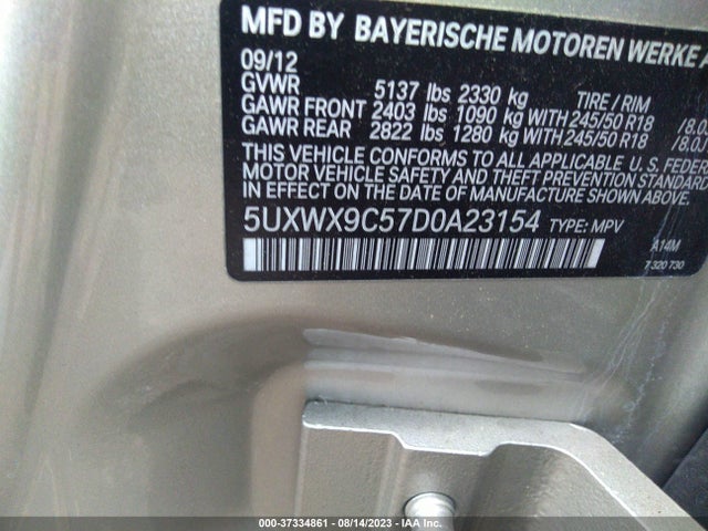 2013 BMW X3 XDRIVE28I VIN: 5UXWX9C57D0A23154