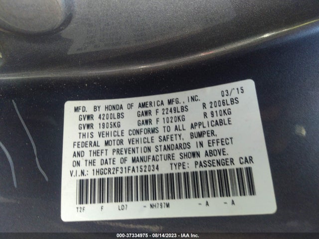 Honda Accord Sedan Lx 2015 1HGCR2F31FA152034 Image 11