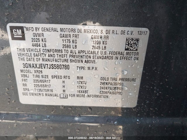Chevrolet EQUINOX LT 2018 3GNAXJEV7JS580780 Image 9