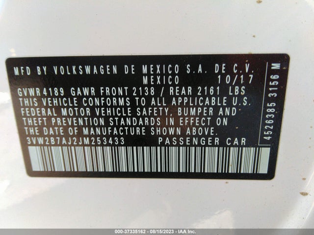 2018 VOLKSWAGEN JETTA 1.4T S VIN: 3VW2B7AJ2JM253433