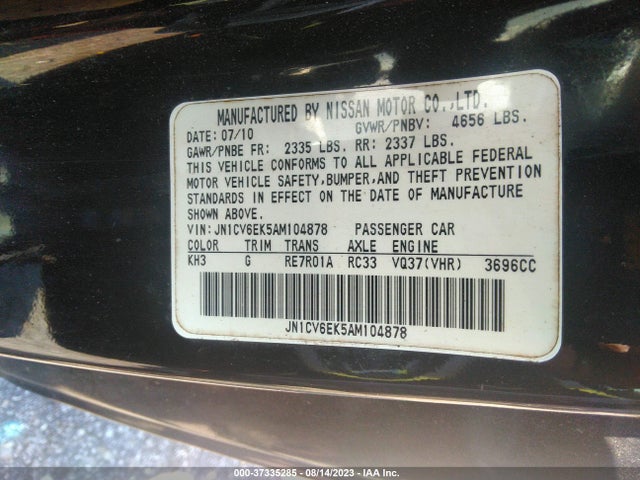 2010 INFINITI G37 COUPE BASE VIN: JN1CV6EK5AM104878
