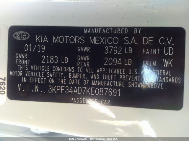 3KPF34AD7KE087691 KIA FORTE S
