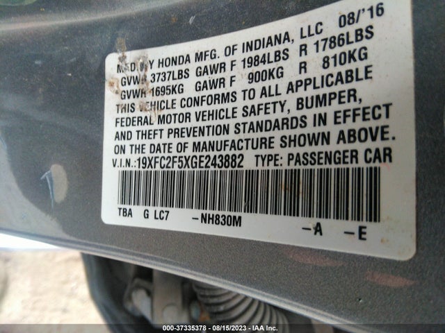 Honda Civic Sedan Lx 2016 19XFC2F5XGE243882 Image 9