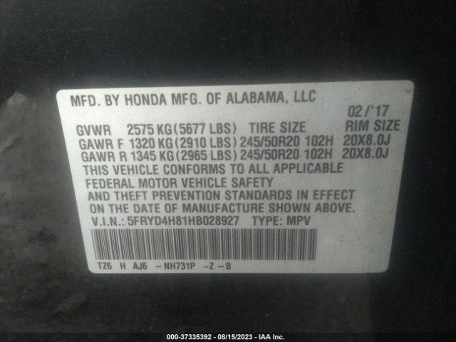 5FRYD4H81HB028927 Acura Mdx W/advance Pkg