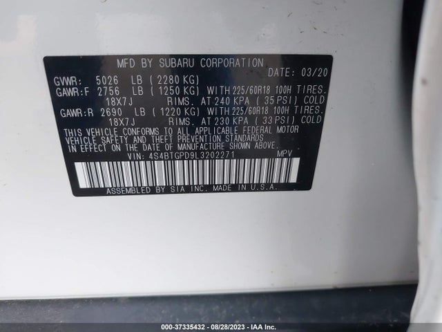 Subaru Outback Touring Xt 2020 4S4BTGPD9L3202271 Image 9