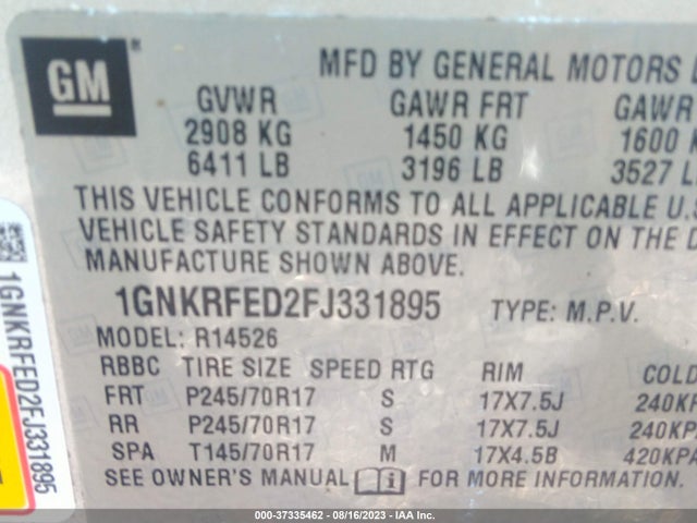 Chevrolet Traverse Ls 2015 1GNKRFED2FJ331895 Image 9