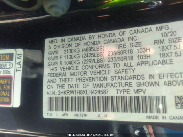 2HKRW1H8XLH424587 Honda Cr-v Ex-l