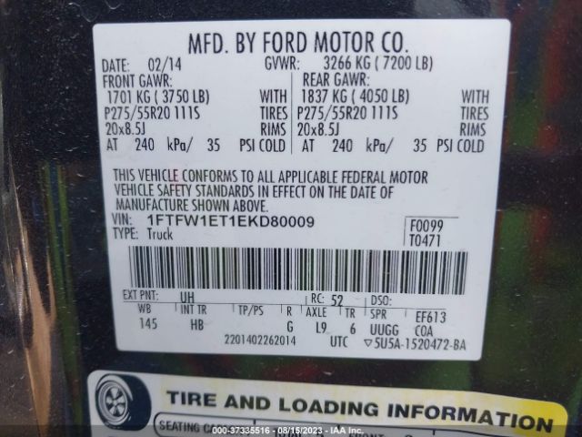 1FTFW1ET1EKD80009 Ford F-150 Xl/xlt/fx4/lariat