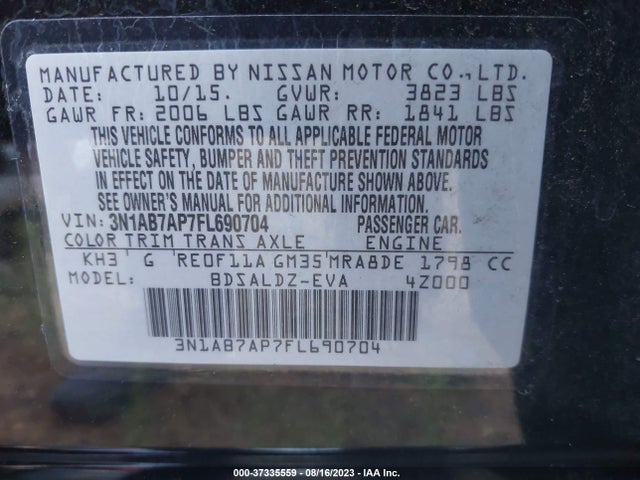 2015 NISSAN SENTRA SV VIN: 3N1AB7AP7FL690704