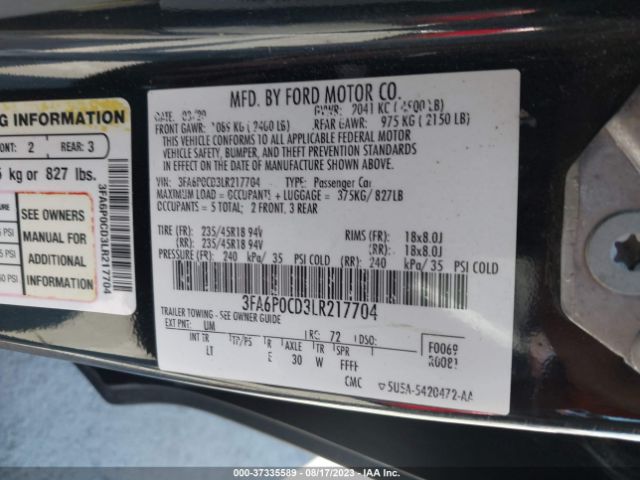 3FA6P0CD3LR217704 Ford FUSION SEL