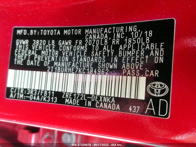 Toyota COROLLA LE 2019 2T1BURHE7KC184962 Image 9