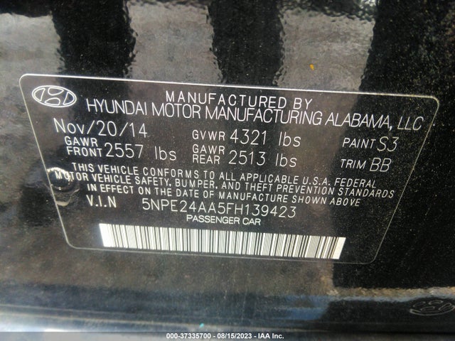 Hyundai Sonata 1.6t Eco 2015 5NPE24AA5FH139423 Image 10