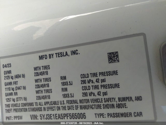 2023 Tesla 3, VIN: 5YJ3E1EA5PF565006