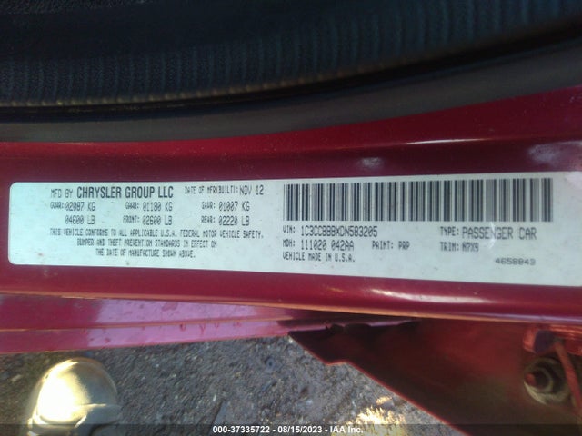 2013 CHRYSLER 200 TOURING VIN: 1C3CCBBBXDN583205