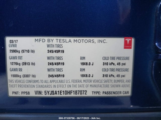Tesla Model S 60/75 2017 5YJSA1E10HF187072 Image 9