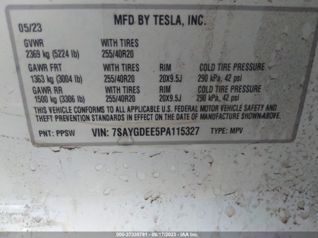 7SAYGDEE5PA115327 Tesla Model Y Long Range
