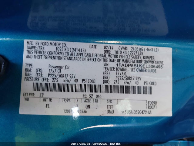 Ford C-max Hybrid Sel 2014 1FADP5BU9EL506495 Image 9