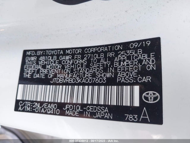Toyota Mirai 2019 JTDBVRBD3KA007603 Image 9