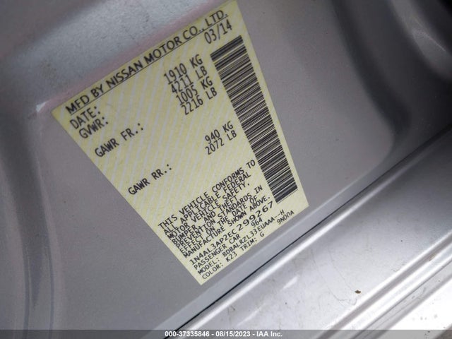 2014 NISSAN ALTIMA 2.5 S VIN: 1N4AL3AP2EC299267