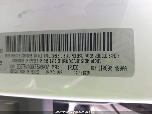 3C6TRVAG6KE509037 RAM Promaster Cargo Van