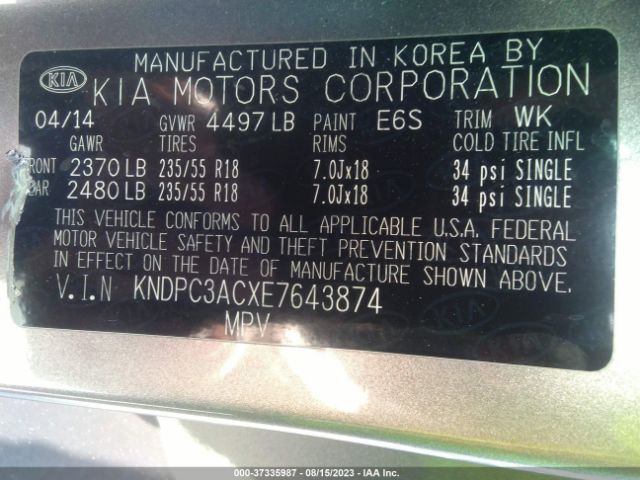 KNDPC3ACXE7643874 KIA Sportage Ex