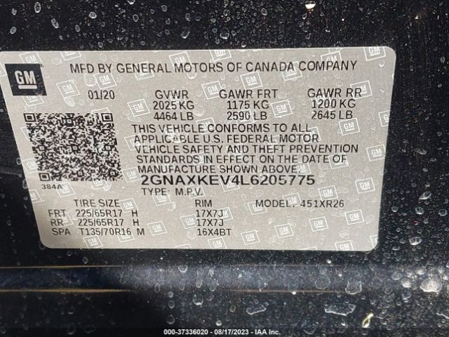2020 CHEVROLET EQUINOX 2GNAXKEV4L6205775 Photo 8
